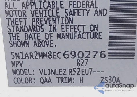 2014 Nissan Pathfinder Sv z USA, uszkodzony, nr VIN 5N1AR2MM8EC690276